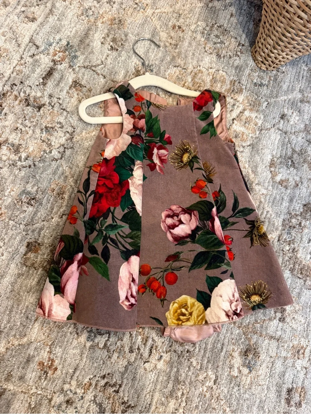 NWT Dolce & Gabbana Baby Floral Velvet Dress, Bloomers & Wool Cardigan 6-9